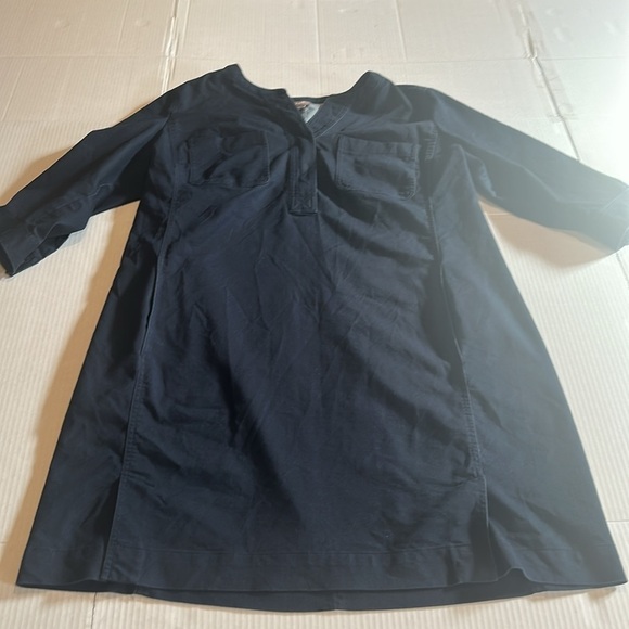 J Jill stretch dark blue quarter stretch Sleeve Dress snap buttons pockets - Picture 3 of 13